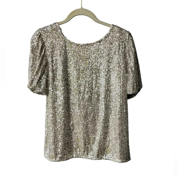 Luxology Women's Sequined Dressy Cream Colored Puffy Sleeve Blouse, M, NWT - Picture 8 of 8